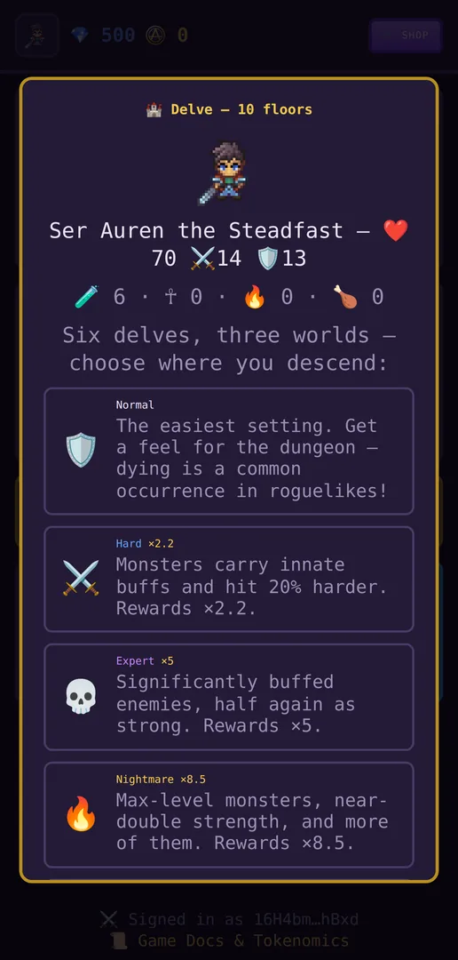 The delve difficulty picker listing Normal through The Maw with reward multipliers