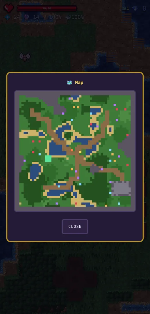 The world map of the Wilds showing forests, water and landmarks